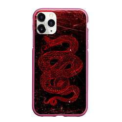 Чехол iPhone 11 Pro матовый Красная Змея Red Snake Глитч, цвет: 3D-малиновый