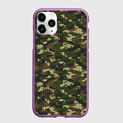 Чехол iPhone 11 Pro матовый Камуфляж лесной с высокотехнологичной гексагональн, цвет: 3D-фиолетовый
