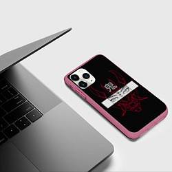 Чехол iPhone 11 Pro матовый Японский демон Oni, цвет: 3D-малиновый — фото 2
