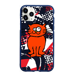 Чехол iPhone 11 Pro матовый Забаный красный кот, цвет: 3D-тёмно-синий