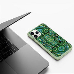 Чехол iPhone 11 Pro матовый Абстракция Калейдоскоп Зеленый, голубой и черный ц, цвет: 3D-салатовый — фото 2