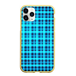 Чехол iPhone 11 Pro матовый Неоновый узор в клеточку Голубая клетка Светящиеся, цвет: 3D-желтый