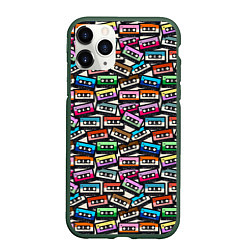 Чехол iPhone 11 Pro матовый Ретро Музыка Аудиокассеты, цвет: 3D-темно-зеленый