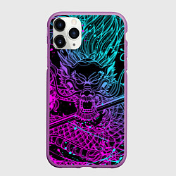 Чехол iPhone 11 Pro матовый НЕОНОВЫЕ ДРАКОНЫ NEON DRAGON БРЫЗГИ КРАСОК, цвет: 3D-фиолетовый
