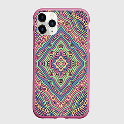 Чехол iPhone 11 Pro матовый Разноцветный узор Калейдоскоп Абстракция, цвет: 3D-малиновый