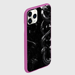 Чехол iPhone 11 Pro матовый Змеиный Паттерн Snake Black, цвет: 3D-фиолетовый — фото 2