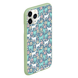 Чехол iPhone 11 Pro матовый Кошки и следы от лап, цвет: 3D-салатовый — фото 2