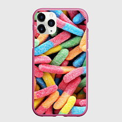 Чехол iPhone 11 Pro матовый Мармеладные червячки, цвет: 3D-малиновый