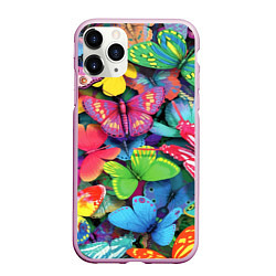 Чехол iPhone 11 Pro матовый Стая бабочек Pattern, цвет: 3D-розовый