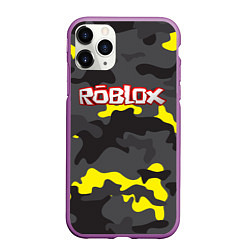 Чехол iPhone 11 Pro матовый Roblox Камуфляж Жёлто-Серый, цвет: 3D-фиолетовый