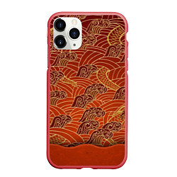 Чехол iPhone 11 Pro матовый Япония Волны, цвет: 3D-красный