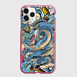 Чехол iPhone 11 Pro матовый Синий дракон-монст, цвет: 3D-малиновый