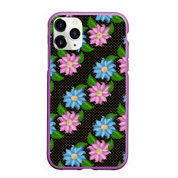 Чехол iPhone 11 Pro матовый FLOWERS BLACK, цвет: 3D-фиолетовый