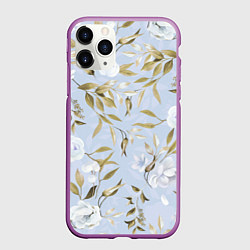 Чехол iPhone 11 Pro матовый Цветы Золотые Листья, цвет: 3D-фиолетовый