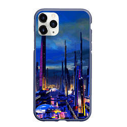 Чехол iPhone 11 Pro матовый Город будущего Неон, цвет: 3D-серый