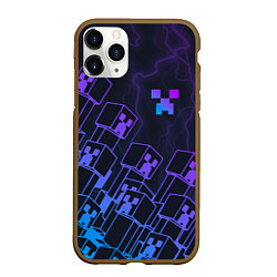 Чехол iPhone 11 Pro матовый Minecraft CREEPER NEON