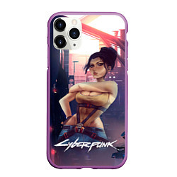 Чехол iPhone 11 Pro матовый Панам рисунок Cyberpunk2077, цвет: 3D-фиолетовый