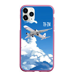Чехол iPhone 11 Pro матовый Самолет Ту-214, цвет: 3D-малиновый