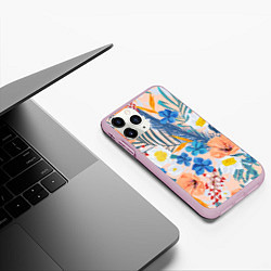 Чехол iPhone 11 Pro матовый Цветы Яркие Тропические, цвет: 3D-розовый — фото 2