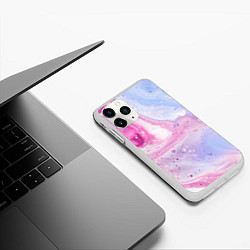 Чехол iPhone 11 Pro матовый Абстрактные краски голубой, розовый, цвет: 3D-белый — фото 2