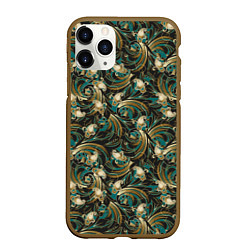 Чехол iPhone 11 Pro матовый Абстрактные зеленые листья, цвет: 3D-коричневый