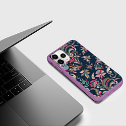 Чехол iPhone 11 Pro матовый Холодная хохлома, цвет: 3D-фиолетовый — фото 2