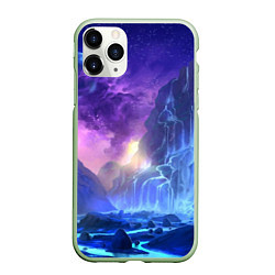 Чехол iPhone 11 Pro матовый Фантастический пейзаж Водопад Неон