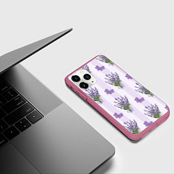 Чехол iPhone 11 Pro матовый Лавандовые бабочки, цвет: 3D-малиновый — фото 2