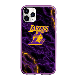 Чехол iPhone 11 Pro матовый Лейкерс Lakers яркие молнии, цвет: 3D-фиолетовый