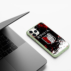 Чехол iPhone 11 Pro матовый Атака титанов attack on titan брызги красок, цвет: 3D-салатовый — фото 2