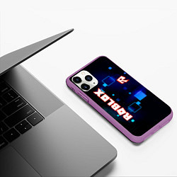 Чехол iPhone 11 Pro матовый ROBLOX неоновые кубики, цвет: 3D-фиолетовый — фото 2