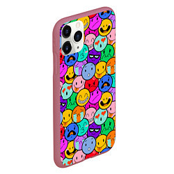 Чехол iPhone 11 Pro матовый Sticker bombing смайлы маленькие, цвет: 3D-малиновый — фото 2