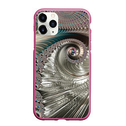 Чехол iPhone 11 Pro матовый Fractal pattern Spiral Серебристый фрактал спираль, цвет: 3D-малиновый