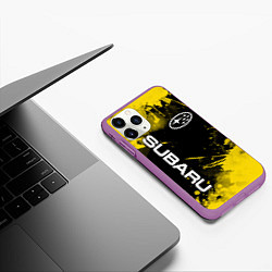 Чехол iPhone 11 Pro матовый СУБАРУ - SUBARU Желтые пятна, цвет: 3D-фиолетовый — фото 2