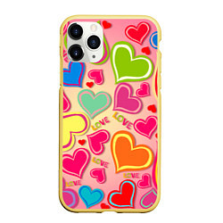 Чехол iPhone 11 Pro матовый ЛЮБОВНЫЕ СЕРДЕЧКИ LOVE HEARTS, цвет: 3D-желтый