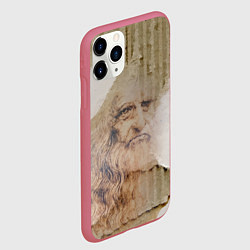 Чехол iPhone 11 Pro матовый Леонардо да Винчи Автопортрет на разорванном гофри, цвет: 3D-малиновый — фото 2