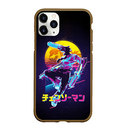 Чехол iPhone 11 Pro матовый CHAINSAW MAN on the background of the moon, цвет: 3D-коричневый