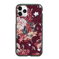 Чехол iPhone 11 Pro матовый Цветы Прекрасный Букет, цвет: 3D-темно-зеленый