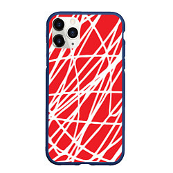 Чехол iPhone 11 Pro матовый Белые линии на красном фоне Абстракция, цвет: 3D-тёмно-синий