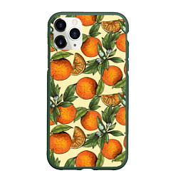 Чехол iPhone 11 Pro матовый Узор Апельсиновое настроение, цвет: 3D-темно-зеленый
