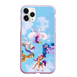 Чехол iPhone 11 Pro матовый My Little Pony летают в облаках, цвет: 3D-розовый