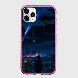 Чехол iPhone 11 Pro матовый Мальчик смотрит в небо, цвет: 3D-малиновый