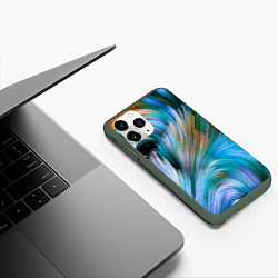 Чехол iPhone 11 Pro матовый Абстрактная красочная композиция Полосы Abstract c, цвет: 3D-темно-зеленый — фото 2