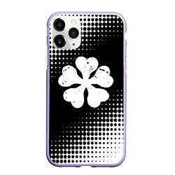 Чехол iPhone 11 Pro матовый Белый логотип Черный клевер на черном, цвет: 3D-светло-сиреневый