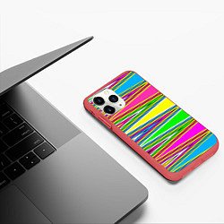 Чехол iPhone 11 Pro матовый Полосатый радужный разноцветный геометрический узо, цвет: 3D-красный — фото 2