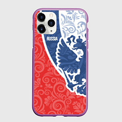 Чехол iPhone 11 Pro матовый ГЕРБ РОССИИ С УЗОРАМИ, цвет: 3D-фиолетовый