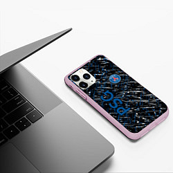 Чехол iPhone 11 Pro матовый Псж синие белые чёрточки, цвет: 3D-розовый — фото 2