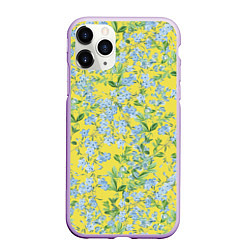 Чехол iPhone 11 Pro матовый Цветы Незабудки На Жёлтом Фоне, цвет: 3D-сиреневый