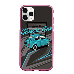 Чехол iPhone 11 Pro матовый Classic blue retro car, цвет: 3D-малиновый