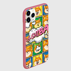 Чехол iPhone 11 Pro матовый Pop art shiba inu, цвет: 3D-малиновый — фото 2